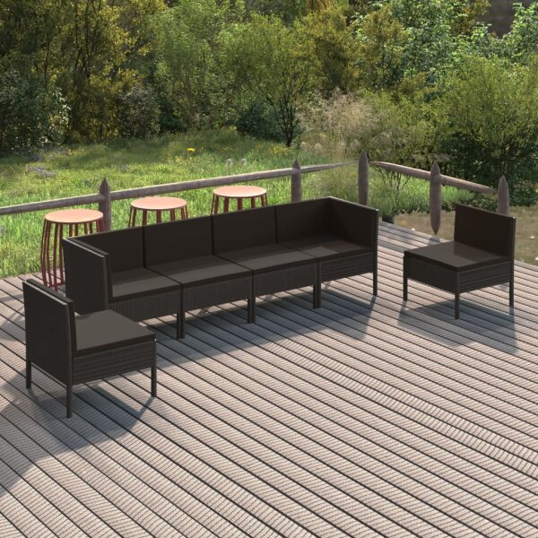 vidaXL 6-tlg. Garten-Lounge-Set mit Auflagen Poly Rattan Schwarz