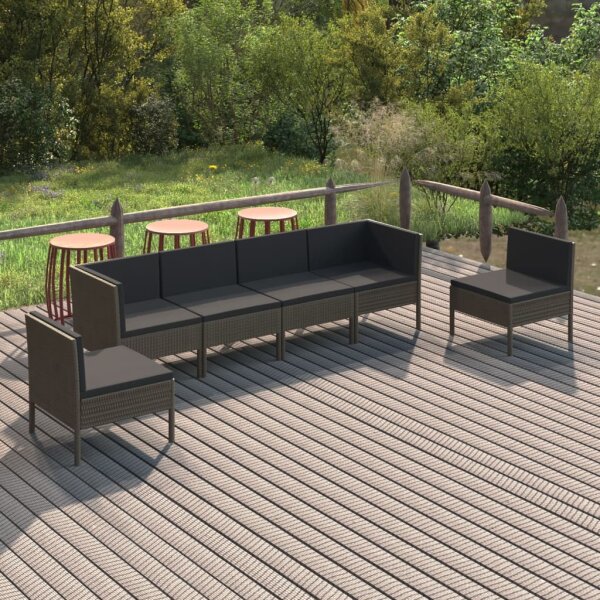 vidaXL 6-tlg. Garten-Lounge-Set mit Auflagen Poly Rattan Grau