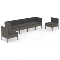 vidaXL 6-tlg. Garten-Lounge-Set mit Auflagen Poly Rattan...