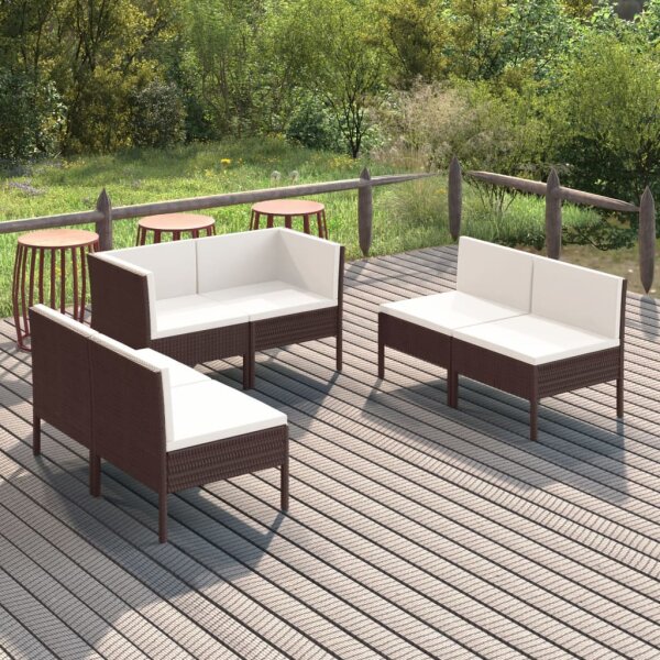 vidaXL 6-tlg. Garten-Lounge-Set mit Auflagen Poly Rattan Braun