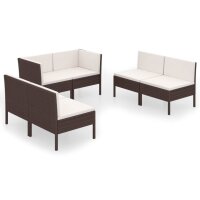 vidaXL 6-tlg. Garten-Lounge-Set mit Auflagen Poly Rattan Braun