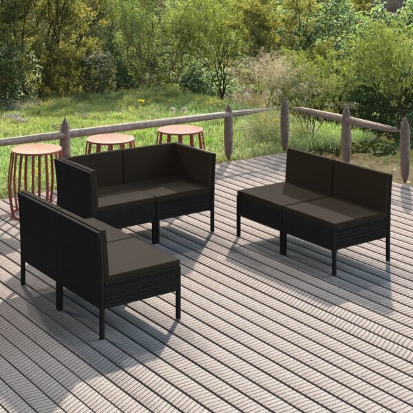 vidaXL 6-tlg. Garten-Lounge-Set mit Auflagen Poly Rattan Schwarz