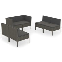 vidaXL 6-tlg. Garten-Lounge-Set mit Auflagen Poly Rattan Grau