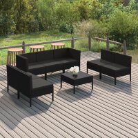 vidaXL 8-tlg. Garten-Lounge-Set mit Auflagen Poly Rattan Schwarz