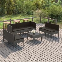 vidaXL 8-tlg. Garten-Lounge-Set mit Auflagen Poly Rattan Grau