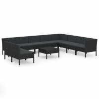 vidaXL 11-tlg. Garten-Lounge-Set mit Auflagen Poly Rattan...