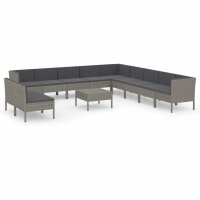 vidaXL 12-tlg. Garten-Lounge-Set mit Auflagen Poly Rattan Grau