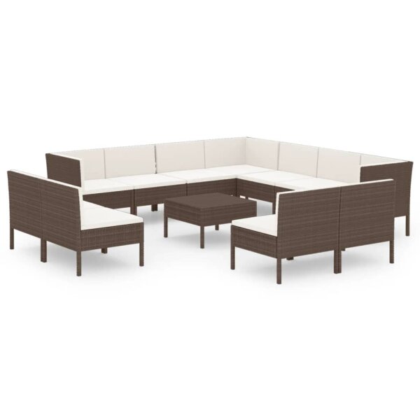 vidaXL 12-tlg. Garten-Lounge-Set mit Auflagen Poly Rattan Braun