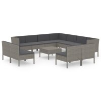 vidaXL 12-tlg. Garten-Lounge-Set mit Auflagen Poly Rattan Grau