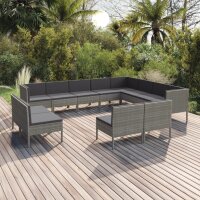 vidaXL 12-tlg. Garten-Lounge-Set mit Auflagen Poly Rattan Grau