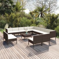 vidaXL 14-tlg. Garten-Lounge-Set mit Auflagen Poly Rattan Braun