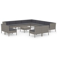 vidaXL 14-tlg. Garten-Lounge-Set mit Auflagen Poly Rattan Grau