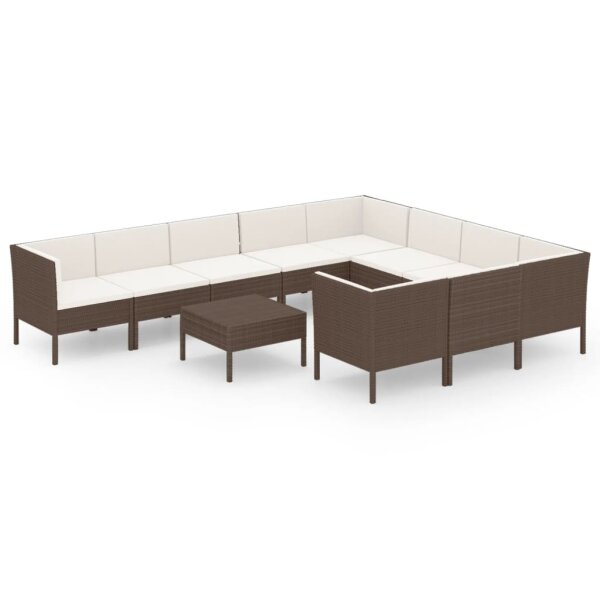 vidaXL 11-tlg. Garten-Lounge-Set mit Auflagen Poly Rattan Braun