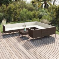 vidaXL 11-tlg. Garten-Lounge-Set mit Auflagen Poly Rattan...