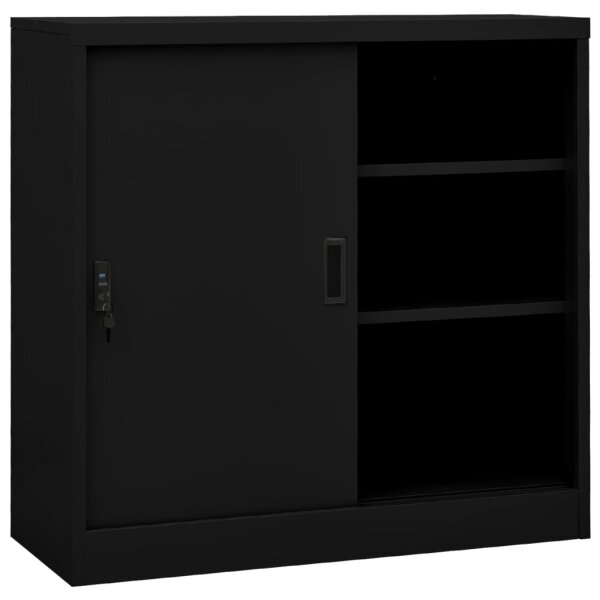 vidaXL B&uuml;roschrank mit Schiebet&uuml;r Schwarz 90x40x90 cm Stahl