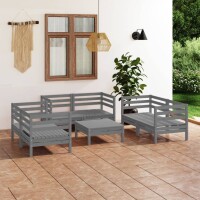 vidaXL 7-tlg. Garten-Lounge-Set Grau Massivholz Kiefer