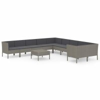 vidaXL 11-tlg. Garten-Lounge-Set mit Auflagen Poly Rattan...