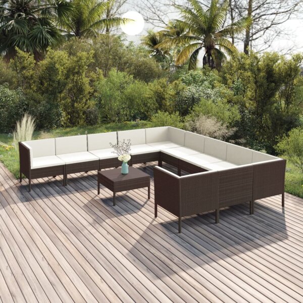 vidaXL 12-tlg. Garten-Lounge-Set mit Auflagen Poly Rattan Braun