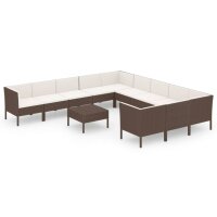 vidaXL 12-tlg. Garten-Lounge-Set mit Auflagen Poly Rattan Braun