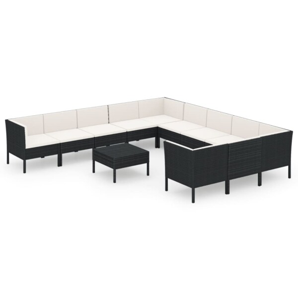 vidaXL 12-tlg. Garten-Lounge-Set mit Auflagen Poly Rattan Schwarz