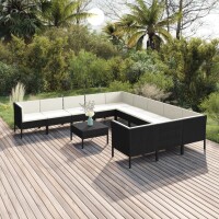 vidaXL 12-tlg. Garten-Lounge-Set mit Auflagen Poly Rattan Schwarz