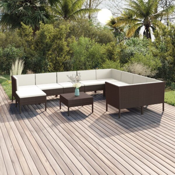 vidaXL 11-tlg. Garten-Lounge-Set mit Auflagen Poly Rattan Braun