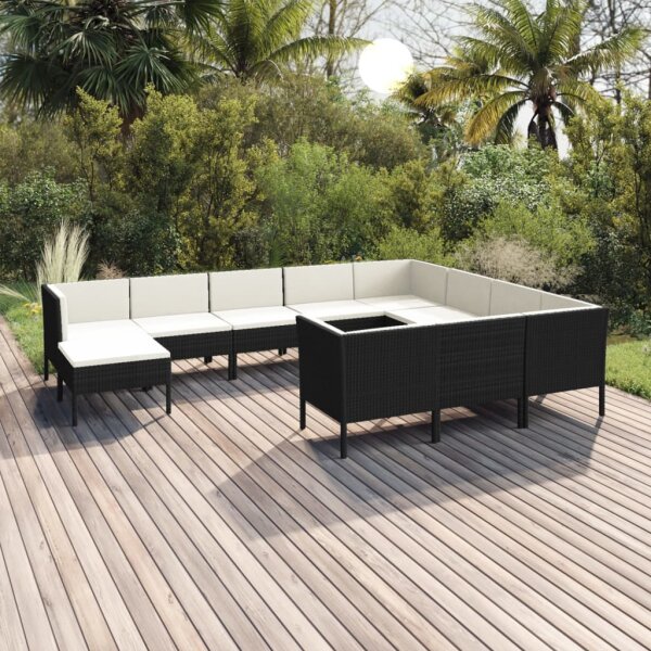 vidaXL 11-tlg. Garten-Lounge-Set mit Auflagen Poly Rattan Schwarz