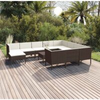 vidaXL 12-tlg. Garten-Lounge-Set mit Auflagen Poly Rattan Braun