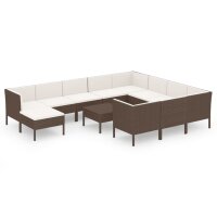 vidaXL 12-tlg. Garten-Lounge-Set mit Auflagen Poly Rattan Braun