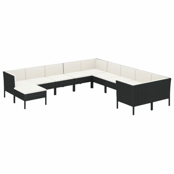 vidaXL 11-tlg. Garten-Lounge-Set mit Auflagen Poly Rattan Schwarz