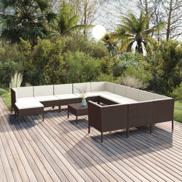 vidaXL 13-tlg. Garten-Lounge-Set mit Auflagen Poly Rattan Braun