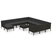 vidaXL 13-tlg. Garten-Lounge-Set mit Auflagen Poly Rattan Schwarz