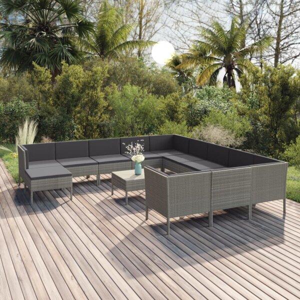 vidaXL 13-tlg. Garten-Lounge-Set mit Auflagen Poly Rattan Grau