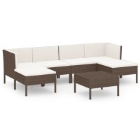 vidaXL 7-tlg. Garten-Lounge-Set mit Auflagen Poly Rattan Braun