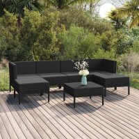 vidaXL 7-tlg. Garten-Lounge-Set mit Auflagen Poly Rattan Schwarz