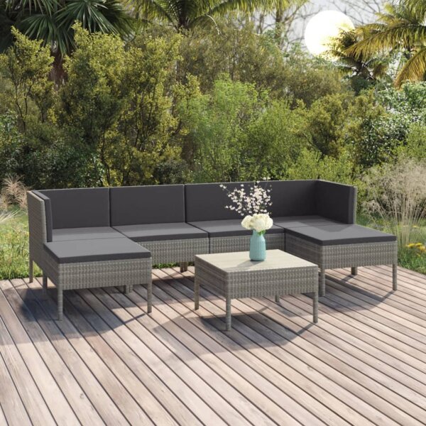 vidaXL 7-tlg. Garten-Lounge-Set mit Auflagen Poly Rattan Grau