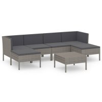 vidaXL 7-tlg. Garten-Lounge-Set mit Auflagen Poly Rattan Grau