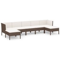 vidaXL 7-tlg. Garten-Lounge-Set mit Auflagen Poly Rattan Braun