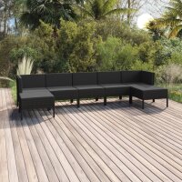 vidaXL 7-tlg. Garten-Lounge-Set mit Auflagen Poly Rattan Schwarz