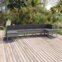 vidaXL 7-tlg. Garten-Lounge-Set mit Auflagen Poly Rattan Grau