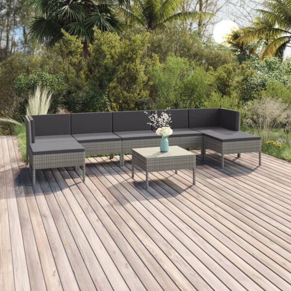 vidaXL 8-tlg. Garten-Lounge-Set mit Auflagen Poly Rattan Grau