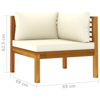 vidaXL Modulares Ecksofa mit Cremewei&szlig;en Kissen Akazienholz