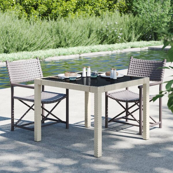 vidaXL Gartentisch 90x90x75 cm Geh&auml;rtetes Glas Poly Rattan Beige