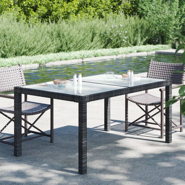 vidaXL Gartentisch 150x90x75 cm Geh&auml;rtetes Glas Poly Rattan Schwarz