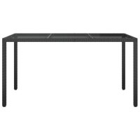 vidaXL Gartentisch 150x90x75 cm Geh&auml;rtetes Glas Poly Rattan Schwarz