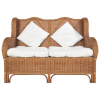 vidaXL 2-Sitzer-Sofa Hellbraun Natur Rattan und Leinen