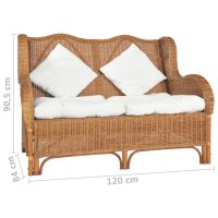 vidaXL 2-Sitzer-Sofa Hellbraun Natur Rattan und Leinen