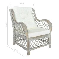 vidaXL Sessel mit Kissen Grau Natur-Rattan und Leinen