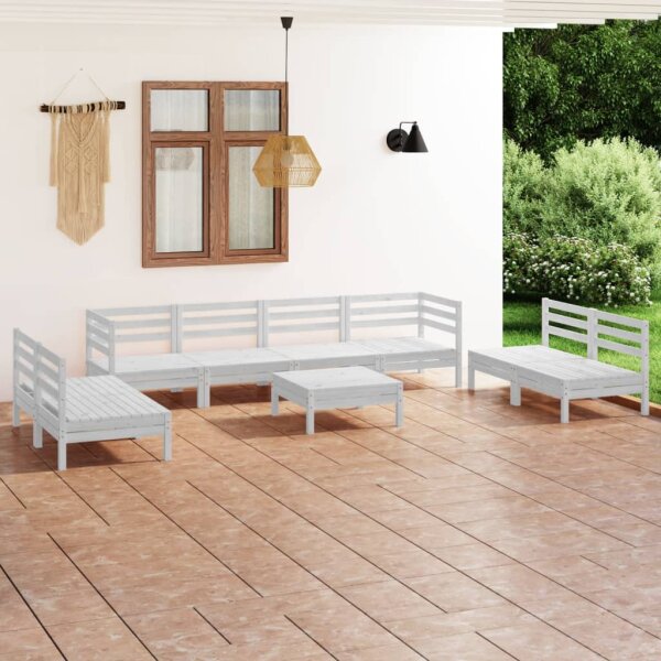 vidaXL 9-tlg. Garten-Lounge-Set Wei&szlig; Massivholz Kiefer