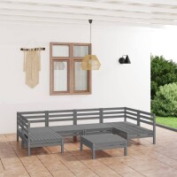 vidaXL 7-tlg. Garten-Lounge-Set Grau Massivholz Kiefer